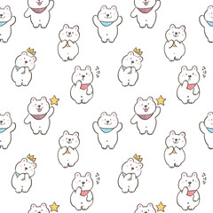 Seamless Pattern with Cute Cartoon White Bear Design on White Background