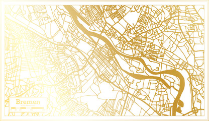 Bremen Germany City Map in Retro Style in Golden Color. Outline Map.