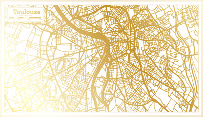 Toulouse France City Map in Retro Style in Golden Color. Outline Map.