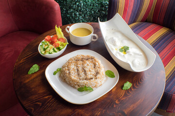kibbeh with rice and yogurt Laban