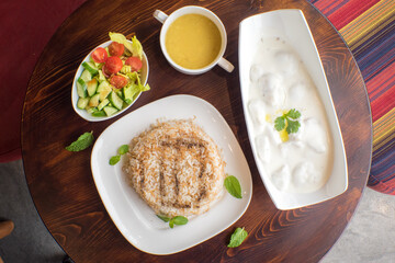 kibbeh with rice and yogurt Laban