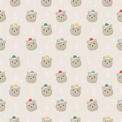 Christmas seamless pattern with polar bear isolated on gray background. vector Illustration.