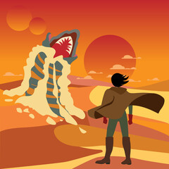 Dune World. Arrakis, atreides, worms, sands. Adventure travel. Desert sunset.
