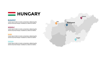 Hungary vector map infographic template. Slide presentation. Global business marketing concept. Color Europe country. World transportation geography data. 