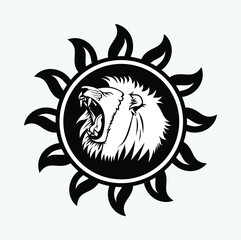 Head lion with sun illustration vector
