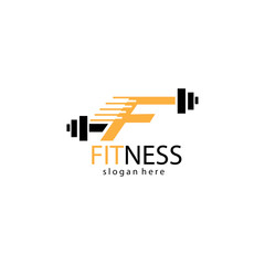 fitness logo creative illustration barbell company template vector design letter f