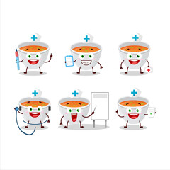 Doctor profession emoticon with pumpkin cream soup cartoon character