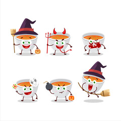 Halloween expression emoticons with cartoon character of pumpkin cream soup