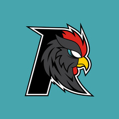 Letter R Rooster Logo