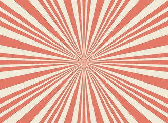 Sunlight retro horizontal background. Pale red and beige color burst background.