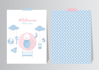 Baby shower card,cute baby boy elements, vector illustration. 