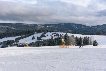 Panoramic winter view of Beskid Sadecki mountains