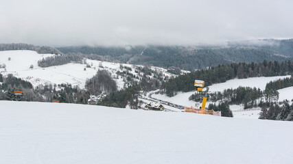 Panoramic winter view of Beskid Sadecki mountains