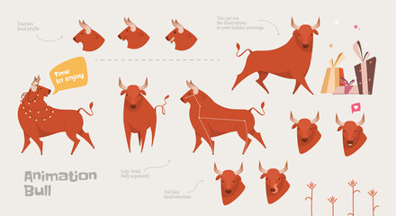 Drawn animation bull for 2021 animations. EPS illustration of an animated bull by 2021 - 386564736