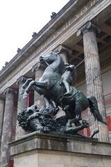European sculpture with horse and man