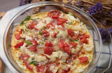 The baked homemade style pizza