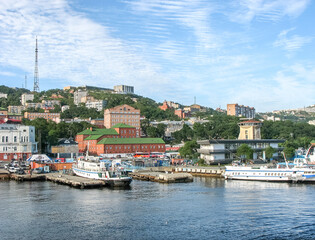 Fototapeta na wymiar Vladivostok city scape view from the sea