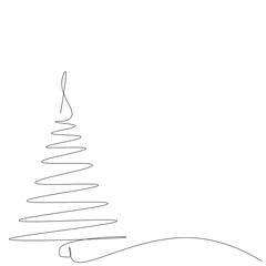 Christmas decoration element tree line drawing. Vector illustration