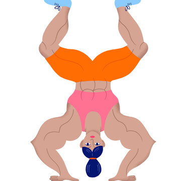 Illustration of a female bodybuilder doing a headstand