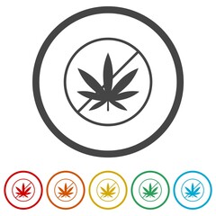 Stop marijuana or cannabis leaf ring icon, color set