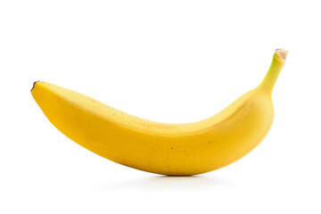 Fresh banana isolated. Ripe organic split banana on white background. Cut out with clipping path