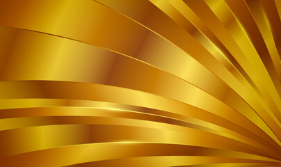 Abstract Gold luxury background with metal waves. Luxury golden line background in 3d abstract style. Bright gold stripy metallic backdrop. Fashion gold poster lines luxury design. vector illustration