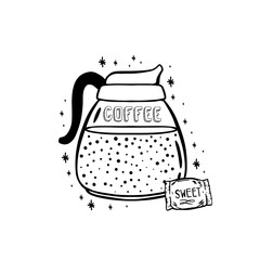 Doodle coffee drink sketch.Arabica aroma design menu cafe.Black element isolated in white background.