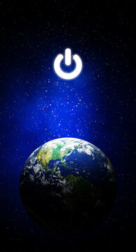 Earth Hour, Ecology and Environment Concept : Blue earth in the space with electric power button for Earth Hour Event. (Elements of this image furnished by NASA.)