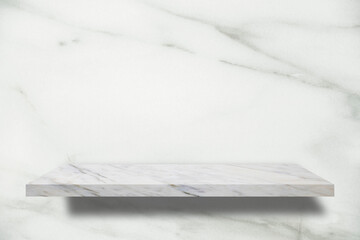 Empty space of Marble stone shelf grunge texture background on marble wall for product showing.