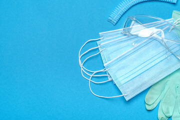 Safety equipment to fight to Coronavirus COVID-19 virus outbreak - Safety mask, hand sanitizer,...