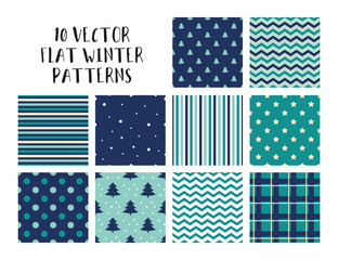 10 Basic winter vector patterns set. Ideal for wrapping paper, textile, fabric or apparel.