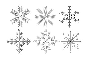 Set of snowflakes, collection of design elements isolated on white background. Winter symbol, icon, decorations. Geometric, frozen object 