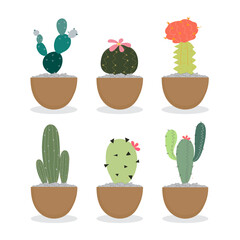 Set of cactus cartoon on white background. Vector