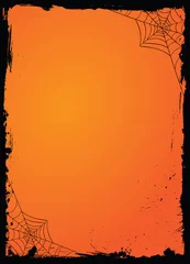Fotobehang Gradient orange Halloween banner background template with black grunge border and spider web © Andy
