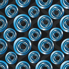 Seamless background of concentric circles in neon blue colors on black