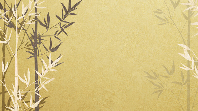Asian-style golden background with bamboo bush