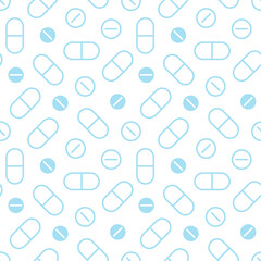 Vector seamless pattern background with pills, medications, vitamins for medical, health care design.
