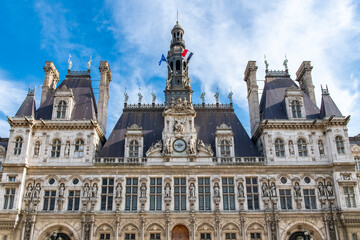 Fototapeta na wymiar Paris, the facade of the Hotel de Ville, city hall of the French capital 
