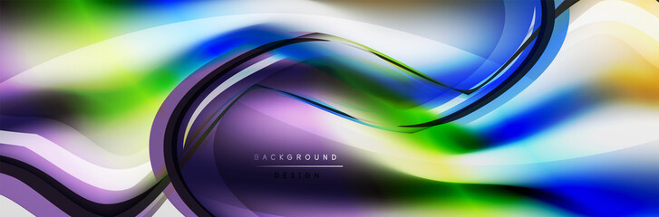 Fototapeta premium Vector abstract background, flowing liquid style bubble with metallic, color quicksilver chrome texture and color glow effects