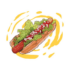 hotdog with meat and vegetable filling