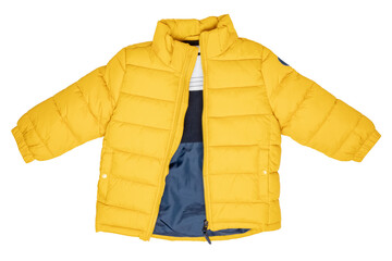 Down jacket for children. Stylish, yellow, warm winter jacket for children with removable hood,...