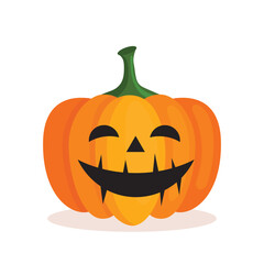 Orange pumpkin lantern with a scary face for Halloween. Festive decoration. Cartoon isolated vector illustration on white background