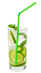 mojito cocktail with lime and leaf mint isolated