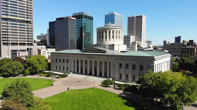Ohio Statehouse in downtown Columbus, Ohio - aerial drone footage