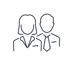 Professional business team woman and man. Vector linear icon isolated on white background.