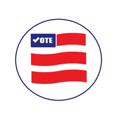 Vote logo. US American presidential election 2020. Vote word with checkmark symbol inside. Political election campaign logo. Applicable as part of badge design.	
