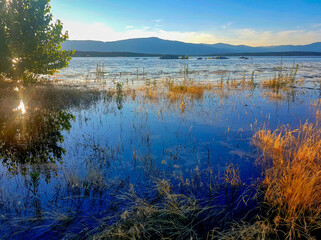 beautiful natural lake at sunset