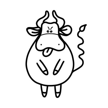 Cute bull isolated on a white background.Symbol of 2021. Vector illustration in the style of Doodle. Greeting card design, printing, advertising