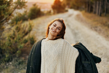 Woman jackets outdoors smile fresh air travel fun