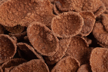 Brown cocoa cornflakes closeup